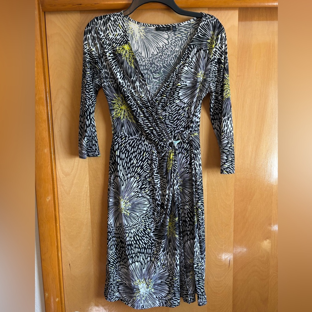 Apt 9 Elegant Black and White Patterned Wrap Dress